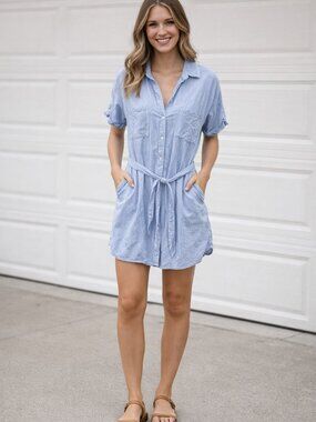 DL1961 Blue & White Stripe Tie Waist Shirt Dress XS